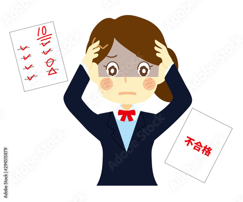 テストで赤点や不合格判定を受けて青ざめる女子高生