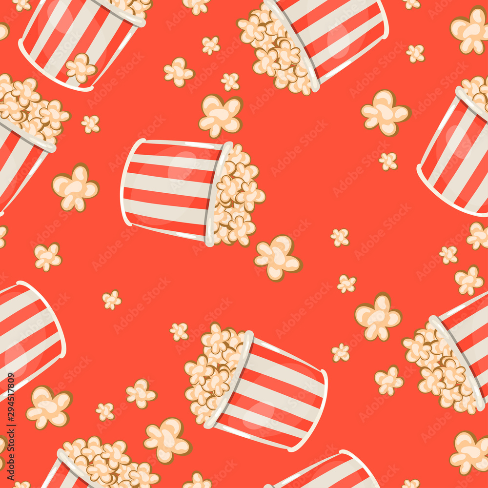 seamless pattern with popcorn on a red background seamless pattern with popcorn on a red background