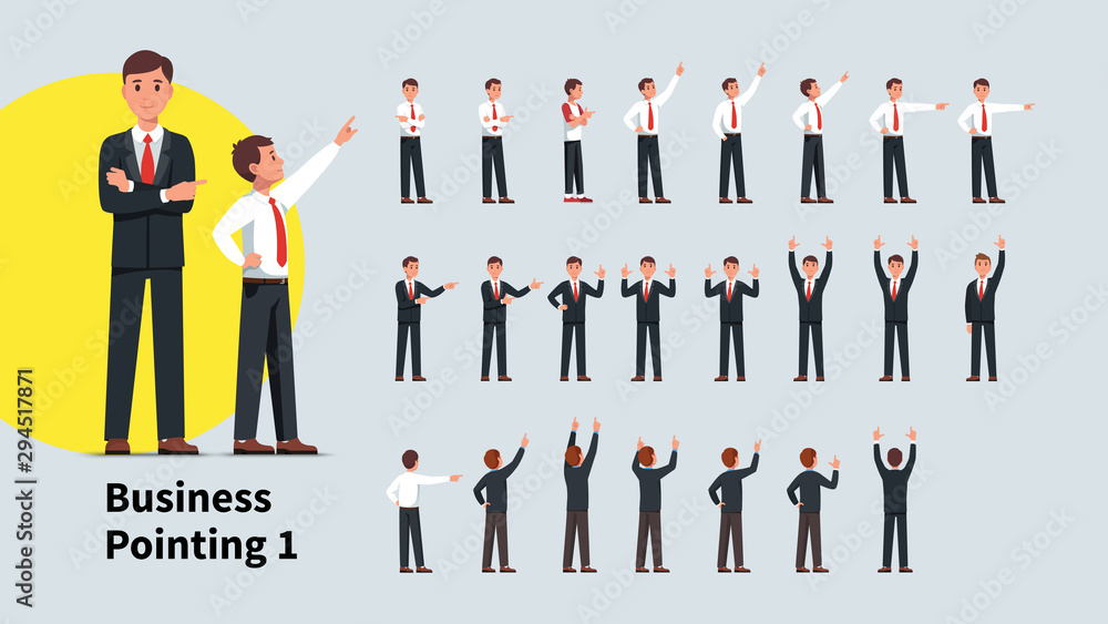 Business men pointing finger. Front and back views Stock Vector | Adobe ...