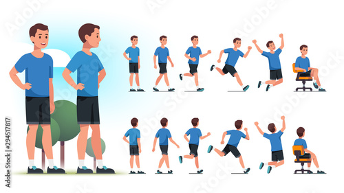 Young healthy sportsman person poses, actions set