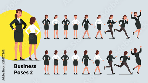 Business woman poses set. Front and back views