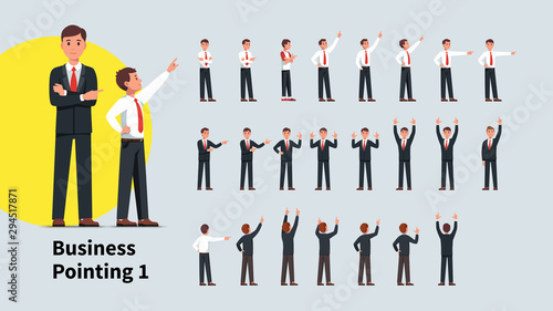 Business men pointing finger. Front and back views