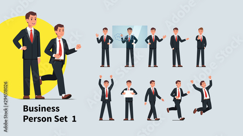 Set of company representative or speaker poses