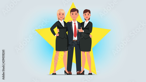 Business man celebrity star with woman partners