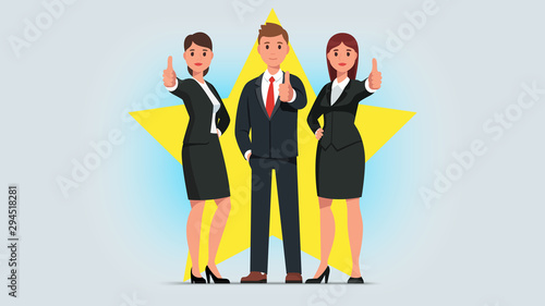 Business man and woman showing thumb up gesture