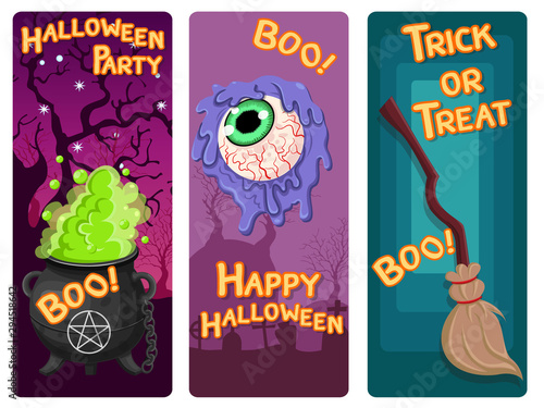 Stock vector halloween celebration banner. Colorful element collection vector. Concept cartoon Halloween day. Vector clipart illustration invitation cards banners