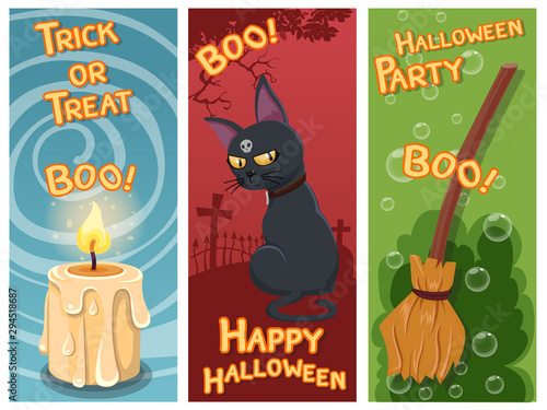Stock vector halloween celebration banner. Colorful element collection vector. Concept cartoon Halloween day. Vector clipart illustration invitation cards banners