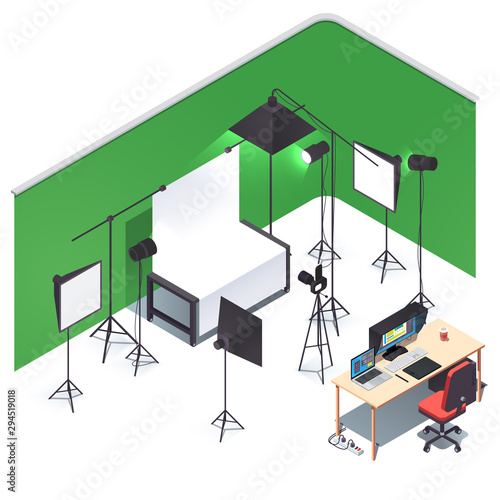 Photography studio room interior with photo camera