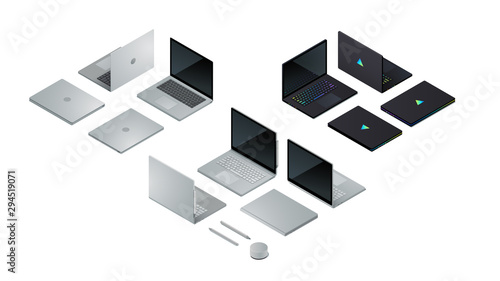 Laptop computers set, laptop convertible to tablet