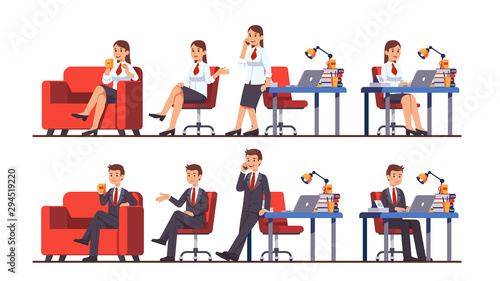 Business man and woman working sitting at desk