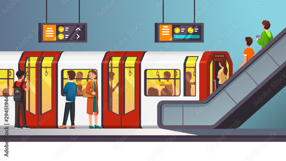 City underground subway transit station with train Stock Vector | Adobe ...