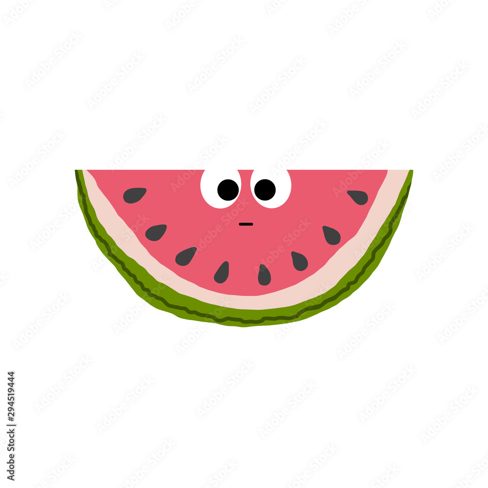 Vector illustration of cut watermelon character on white.