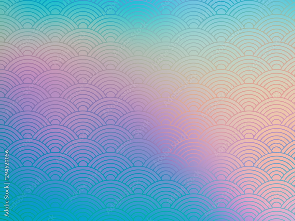 Pastel background with traditional japanese wave pattern designs and 90's  anime sky gradient colors Stock Illustration | Adobe Stock