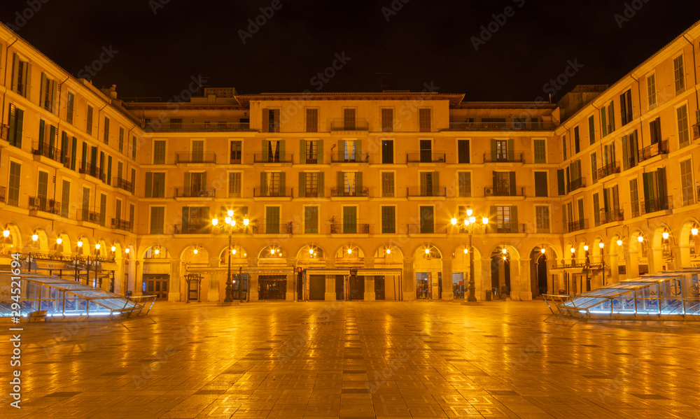 Palma de Mallorca - The Plaza Mayor square at night.