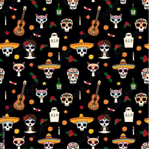 Dia de muertas seamless pattern, great design for any purposes. Vector eps10.