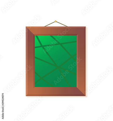 Picture with stripes hanging on wall, painting image in frame, art interior symbol, green object for decoration, exhibition or demonstration. Vector illustration in flat cartoon style