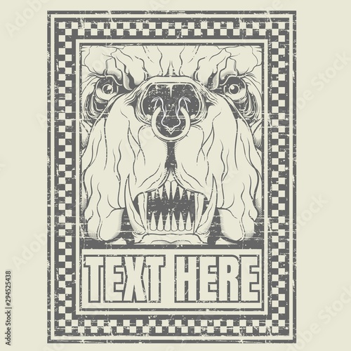 grunge style bull dog hand drawing vector,.vector hand drawing,Shirt designs, biker, disk jockey, gentleman, barber and many others.isolated and easy to edit. Vector Illustration