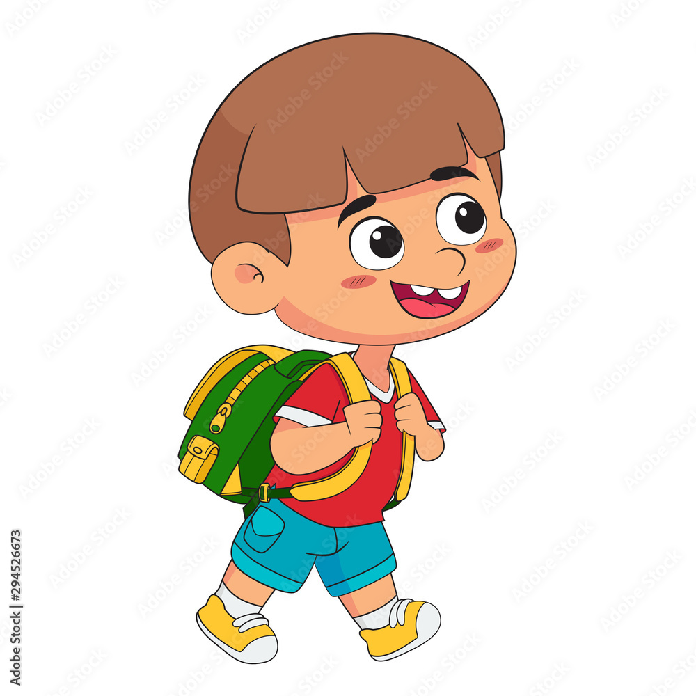 kid walking and talking to school.back to school.