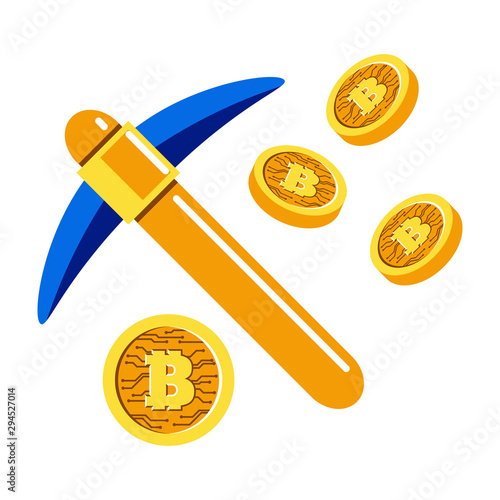 Mining cryptocurrency or bitcoin, extracting coins with jackhammer