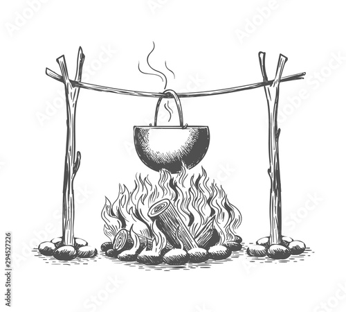 Campfire and pot sketch