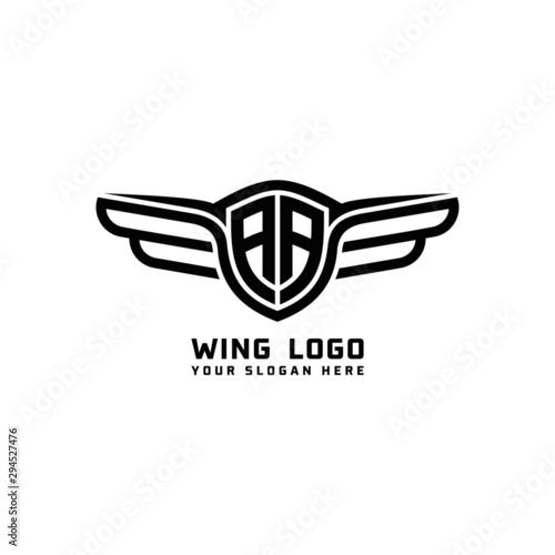 AA initial logo wings, abstract letters in the middle of black