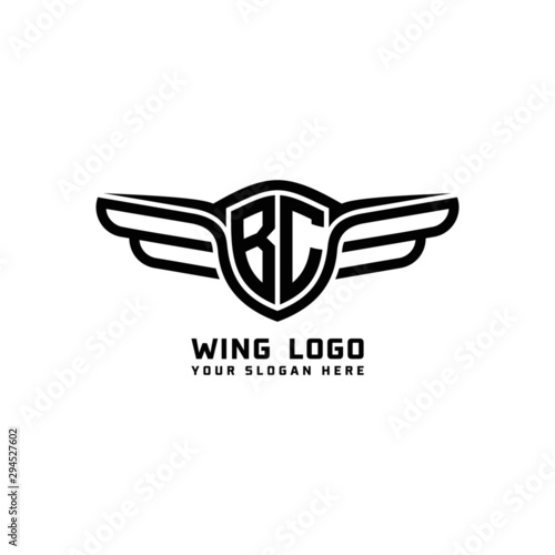 BC initial logo wings, abstract letters in the middle of black