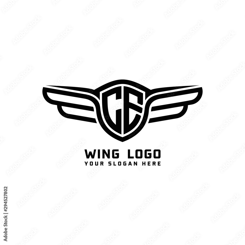 CE initial logo wings, abstract letters in the middle of black CE initial logo wings, abstract letters in the middle of black