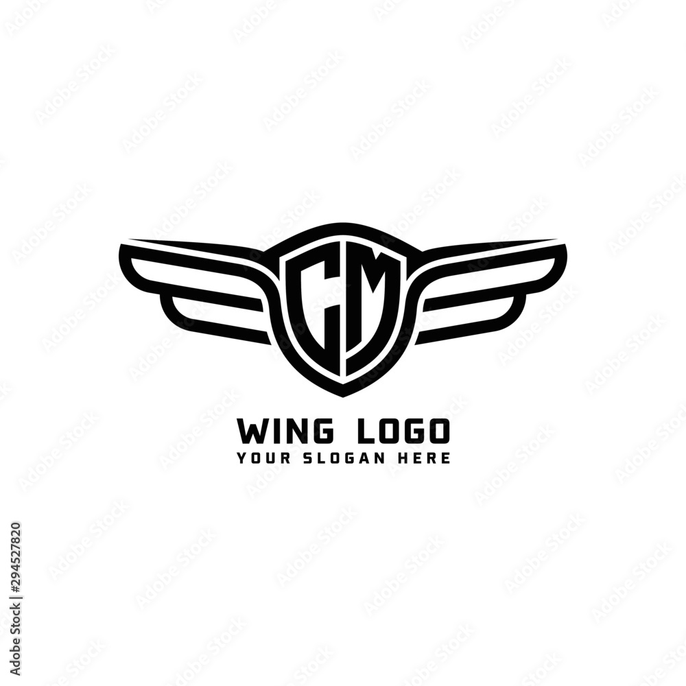 Obraz premium CM initial logo wings, abstract letters in the middle of black