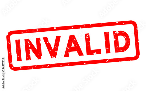 Grunge red invalid word square rubber seal stamp on white background