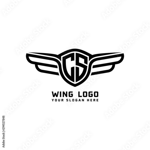 CS initial logo wings  abstract letters in the middle of black