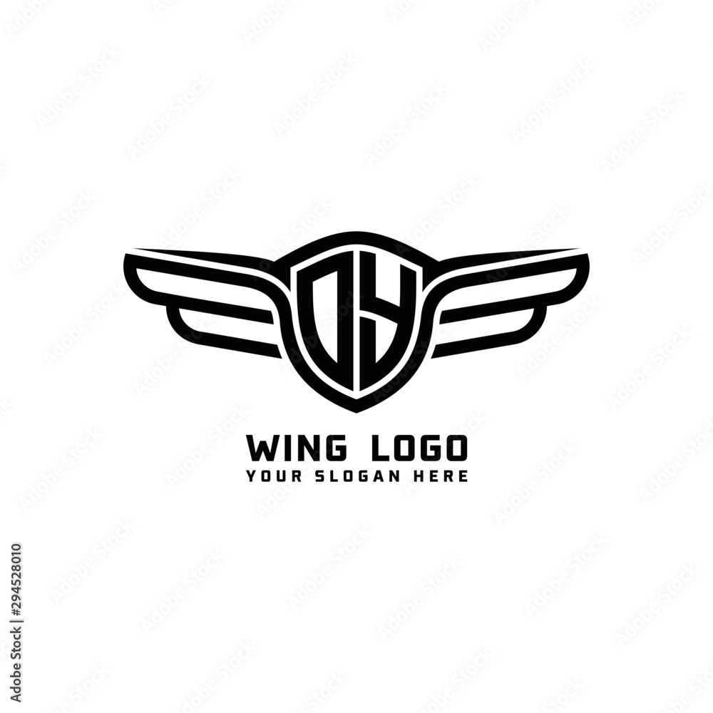Obraz premium DY initial logo wings, abstract letters in the middle of black