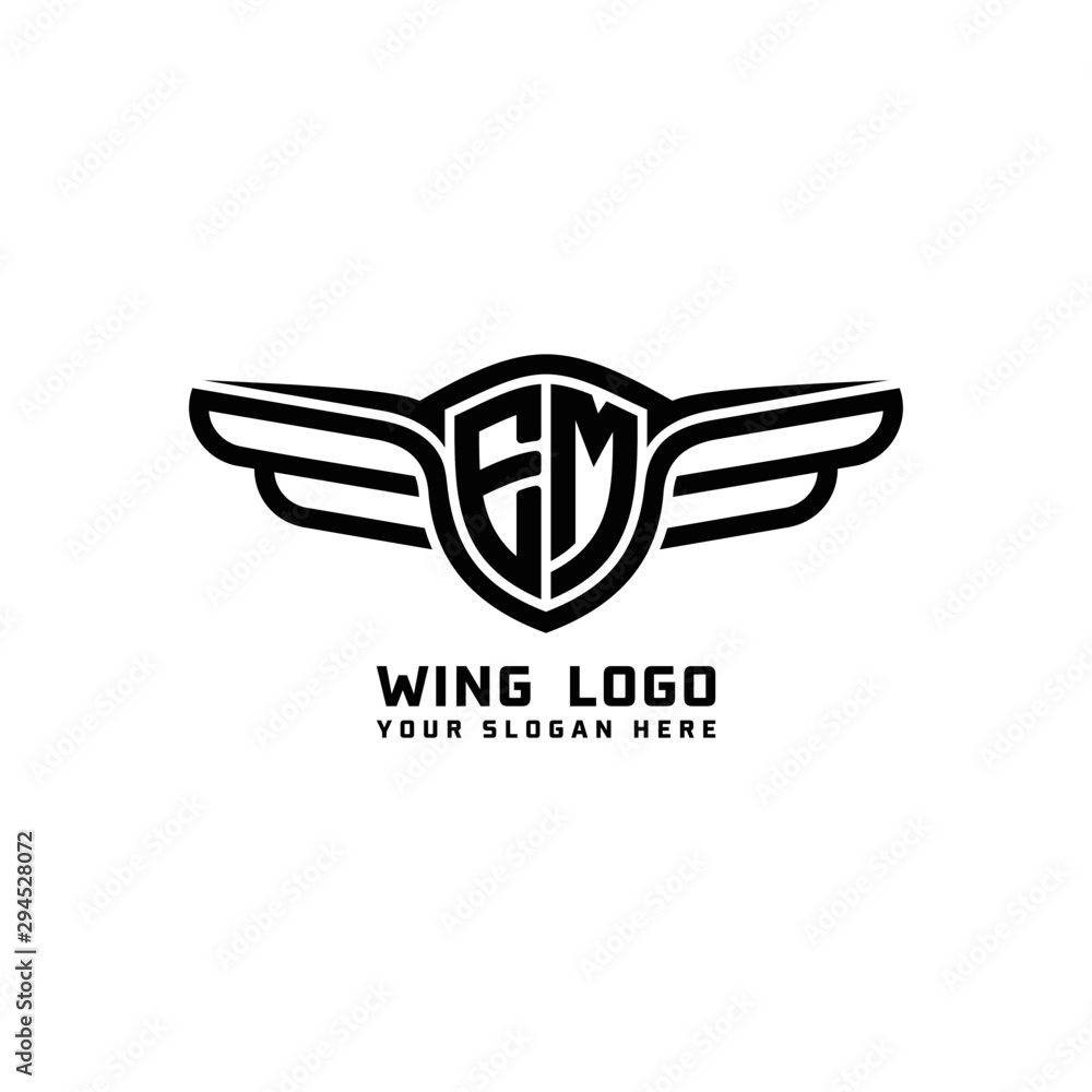 EM initial logo wings, abstract letters in the middle of black