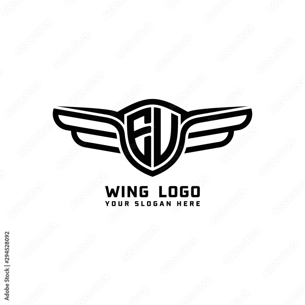 EU initial logo wings, abstract letters in the middle of black EU initial logo wings, abstract letters in the middle of black