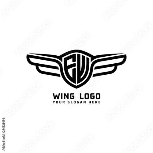 EW initial logo wings, abstract letters in the middle of black