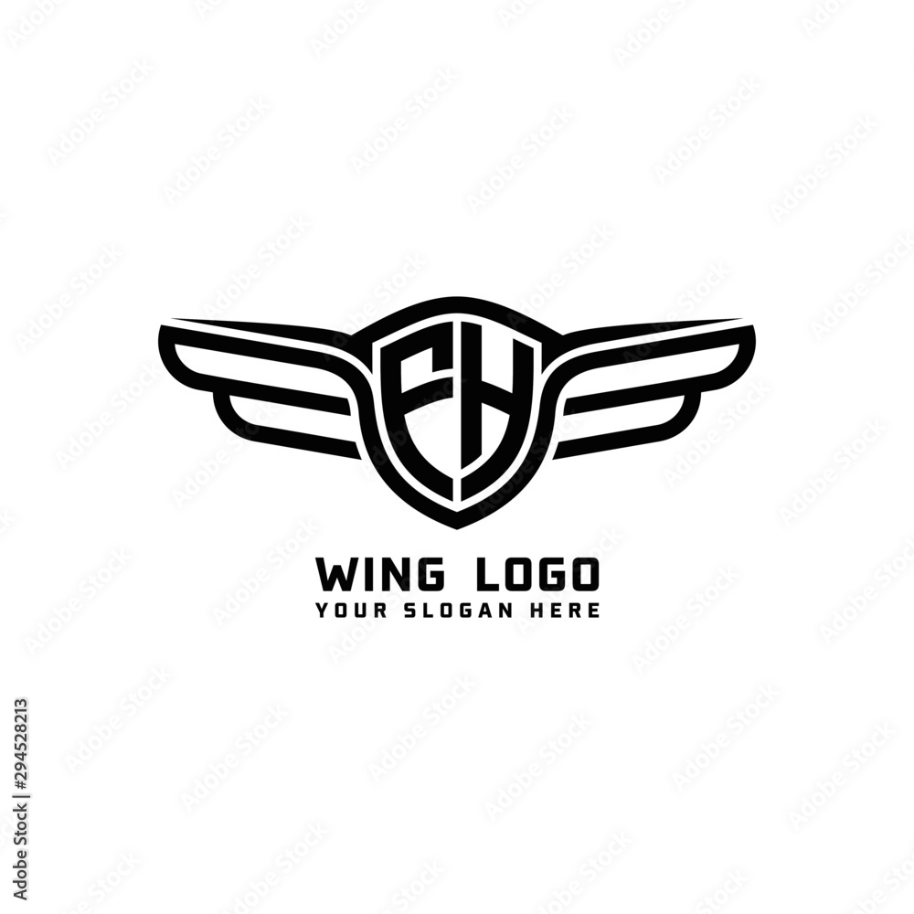 FH initial logo wings, abstract letters in the middle of black FH initial logo wings, abstract letters in the middle of black