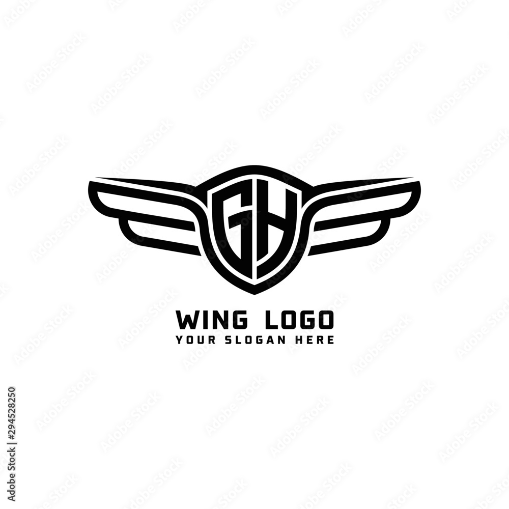 GH initial logo wings, abstract letters in the middle of black GH initial logo wings, abstract letters in the middle of black
