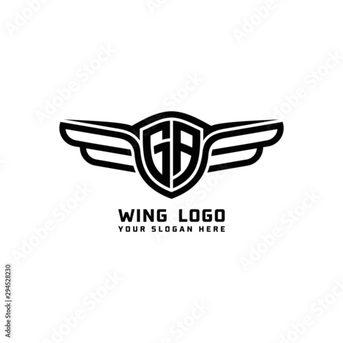 GA initial logo wings, abstract letters in the middle of black