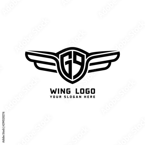 GP initial logo wings, abstract letters in the middle of black