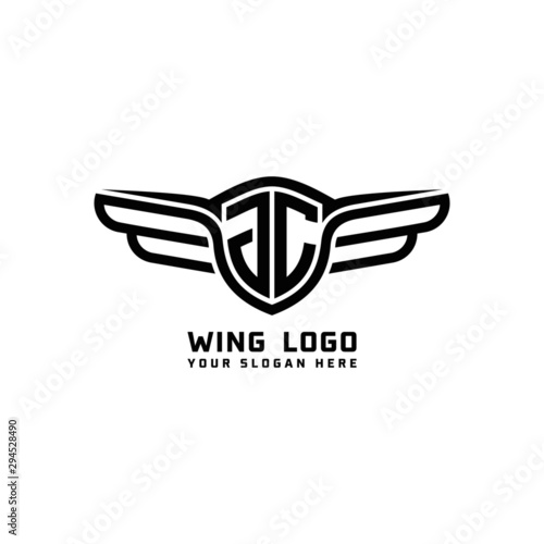 JC initial logo wings, abstract letters in the middle of black