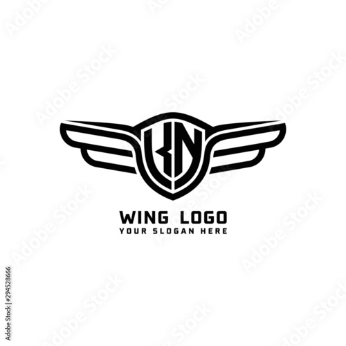 KN initial logo wings, abstract letters in the middle of black