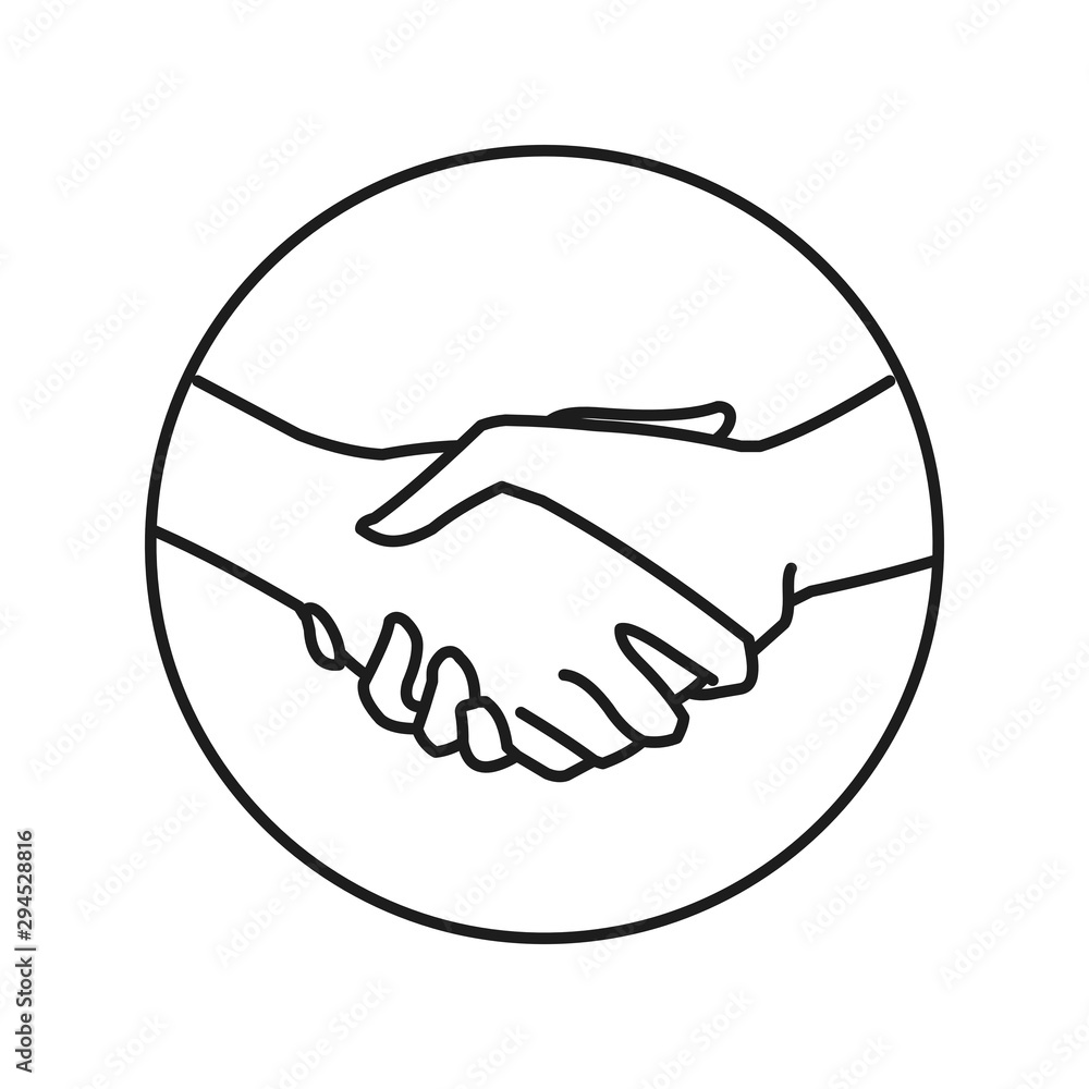 Hand shake icon in a circle. Outline thin line. Isolated on white background. Hand shake icon in a circle. Outline thin line. Isolated on white background.
