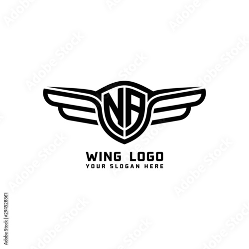 NA initial logo wings, abstract letters in the middle of black