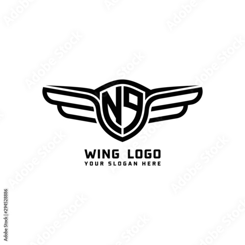 NP initial logo wings, abstract letters in the middle of black