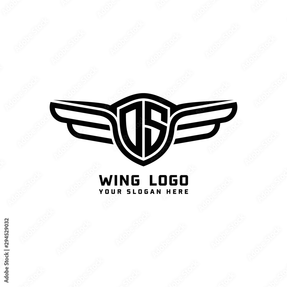Obraz premium OS initial logo wings, abstract letters in the middle of black