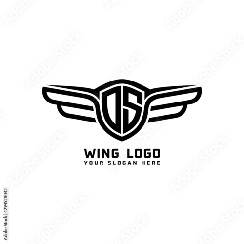 OS initial logo wings, abstract letters in the middle of black