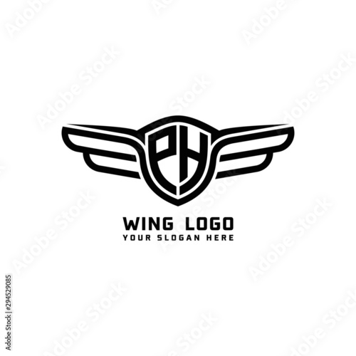 PH initial logo wings, abstract letters in the middle of black