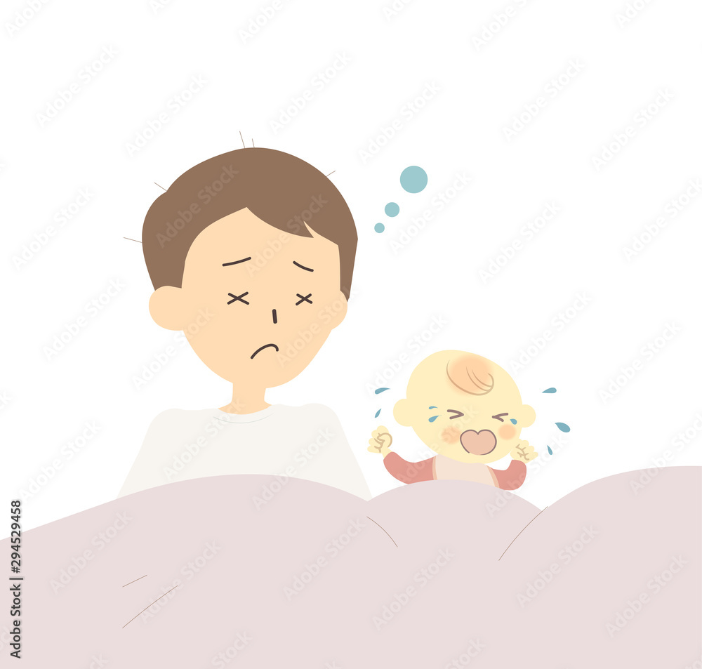 夜泣きする赤ちゃんと困るお父さん 夜泣きする赤ちゃんと困るお父さん