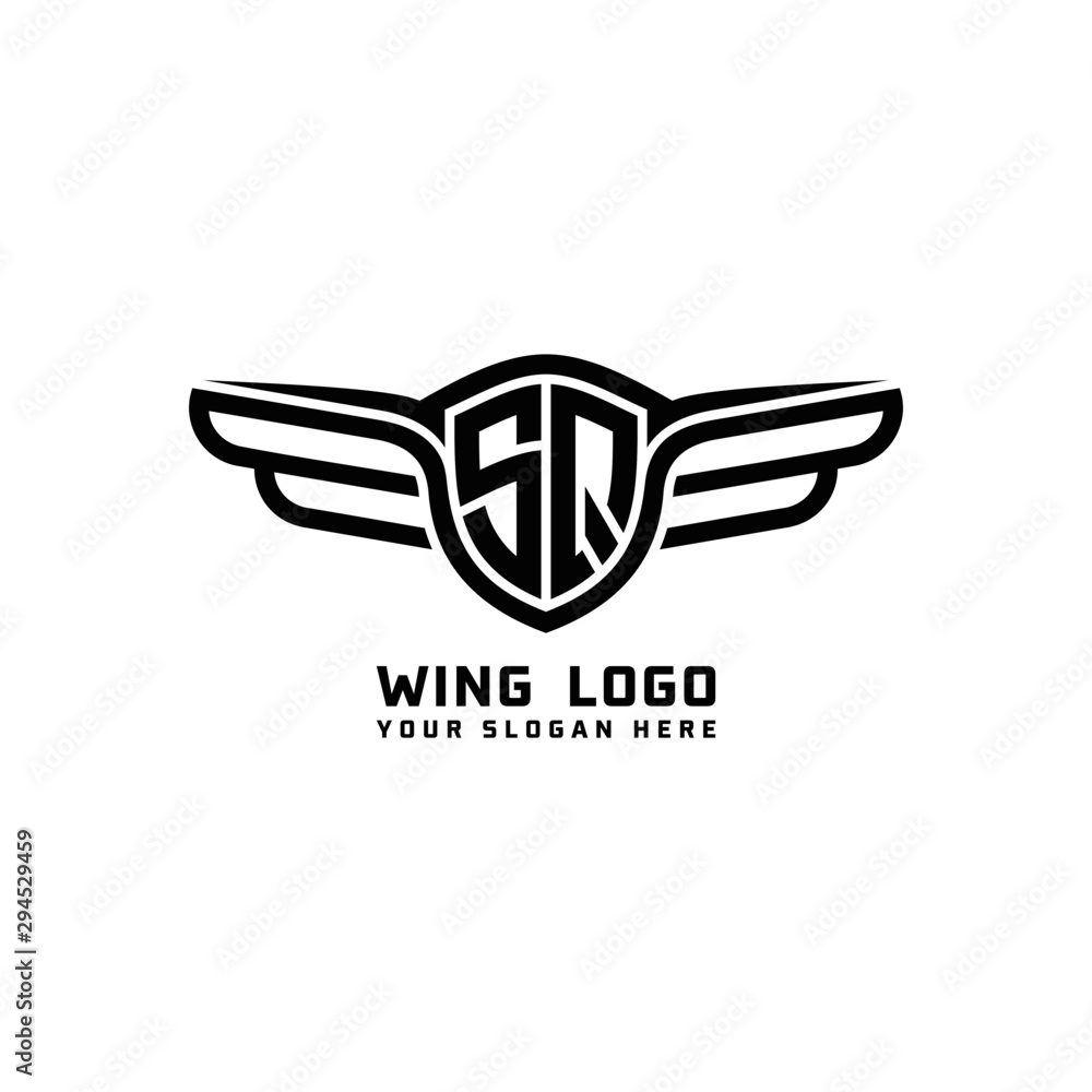 SQ initial logo wings, abstract letters in the middle of black SQ initial logo wings, abstract letters in the middle of black