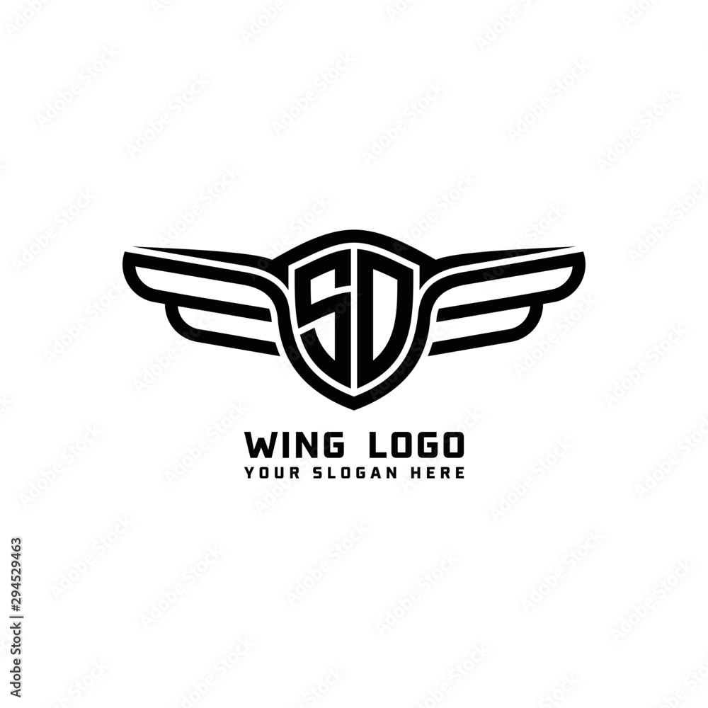SO initial logo wings, abstract letters in the middle of black SO initial logo wings, abstract letters in the middle of black