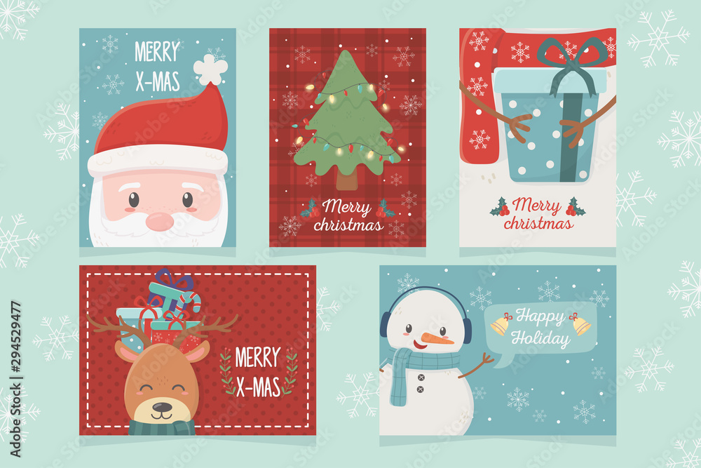 Fototapeta premium set of card celebration happy christmas